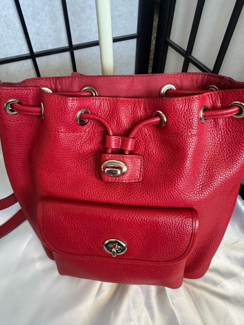 Coach Red Pebbled Leather Mini Turnlock Rucksack - Picture 9 of 12